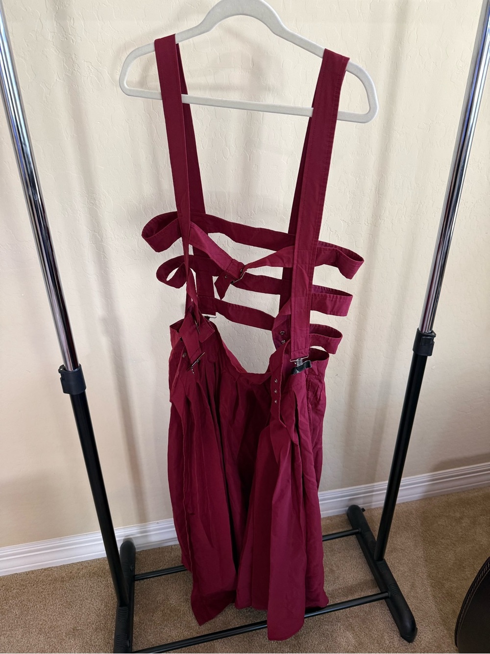 Womens Burgundy Strappy Suspender Skirt